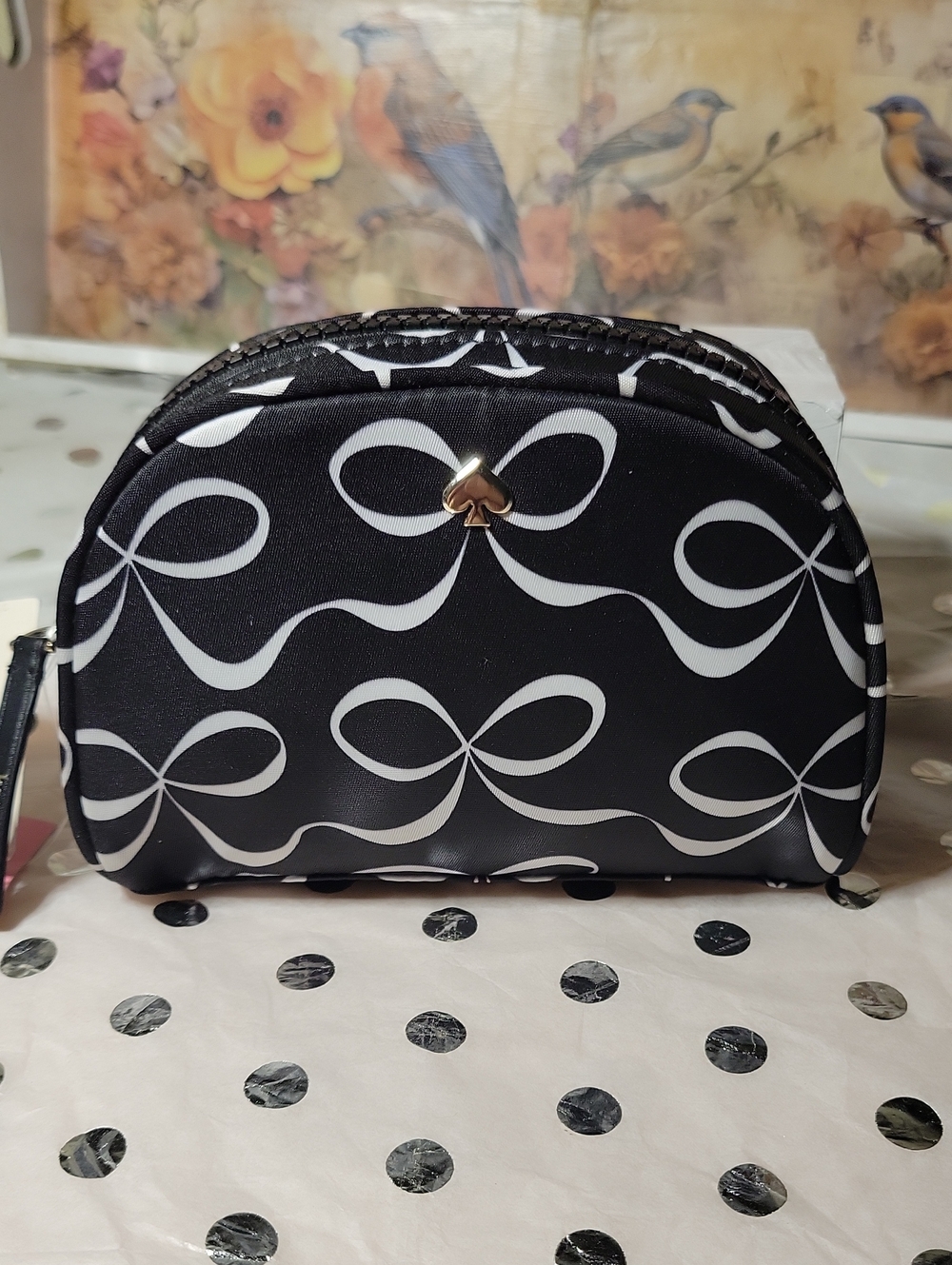 kate spade Black and White Bow-Print Cosmetic Pouch
